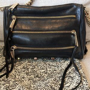 Rebecca Minkoff “5 Zip” Crossbody Bag black leather and gold hardware